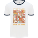 Funny Vinyl Records Turntable Music LP Mens Ringer T-Shirt White/Navy Blue