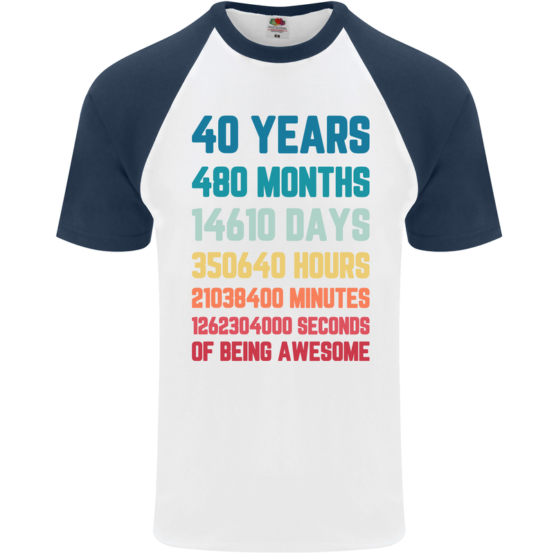 40th Birthday 40 Year Old Mens S/S Baseball T-Shirt White/Navy Blue