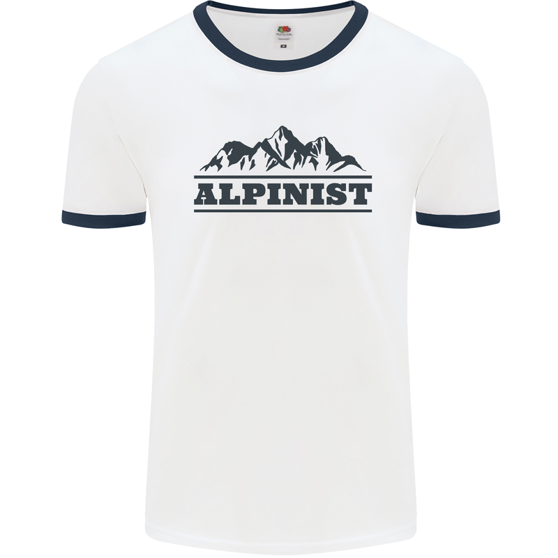 Mountains Alpinist Hiking Climbing Climber Mens White Ringer T-Shirt White/Navy Blue