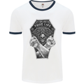 Thug Life Skulls Mens White Ringer T-Shirt White/Navy Blue