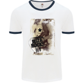 Ibiza Rocks Dance Music Mens White Ringer T-Shirt White/Navy Blue