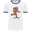 Funny Santa Clause Alien on a Skateboard Mens White Ringer T-Shirt White/Navy Blue