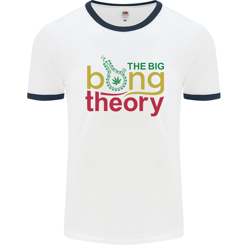 The Big Bong Theory Funny Weed Cannabis Mens White Ringer T-Shirt White/Navy Blue