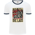 Live Fast Motorcycle Motorbike Biker Chopper Mens White Ringer T-Shirt White/Navy Blue