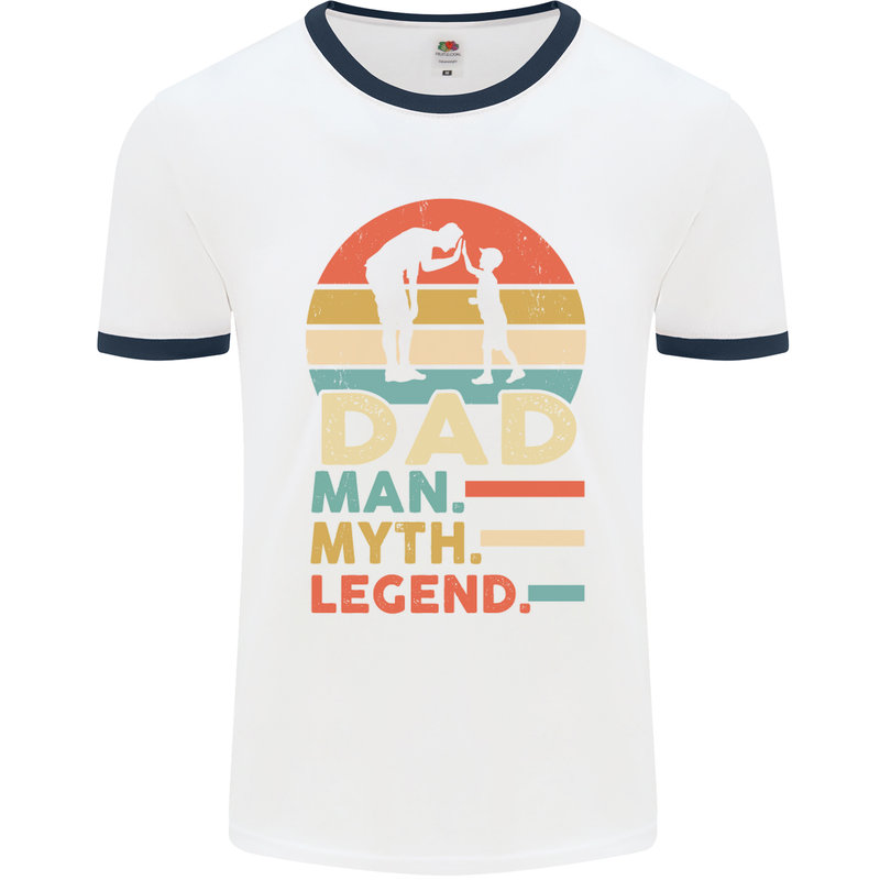 Dad Man Myth Legend Funny Fathers Day Mens Ringer T-Shirt White/Navy Blue