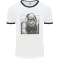 Gorilla with Headphones DJ Dance Music Mens White Ringer T-Shirt White/Navy Blue