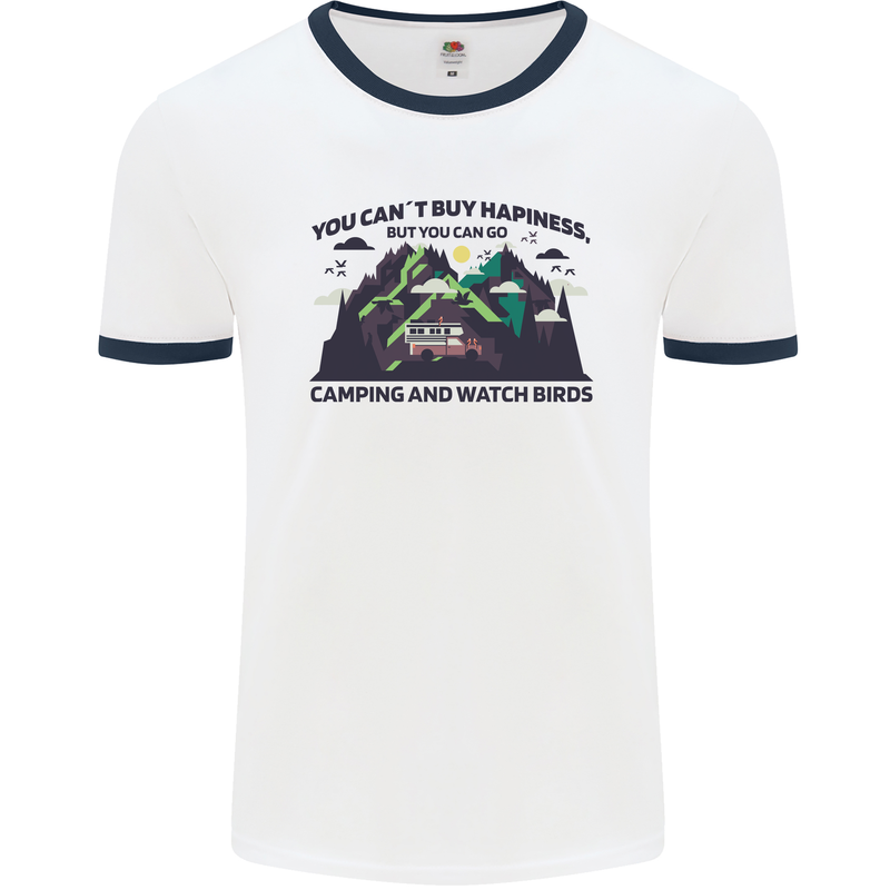 Camping & Bird Watching Funny Mens Ringer T-Shirt White/Navy Blue