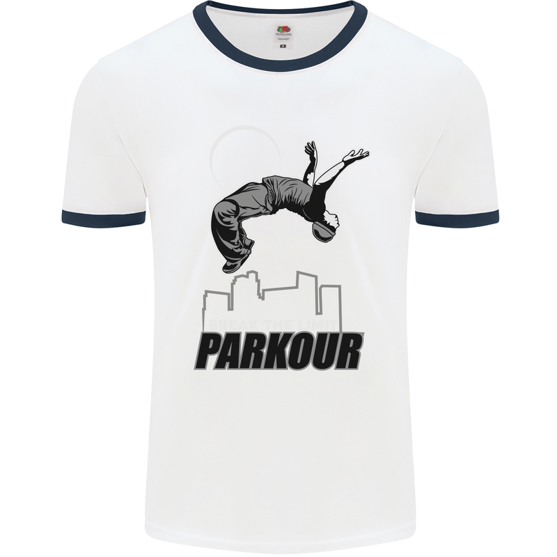 Parkour Free Running Break the Limit Mens White Ringer T-Shirt White/Navy Blue