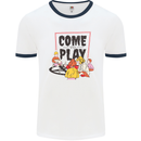 Come to Play Lets Summon Demons Ouija Board Mens White Ringer T-Shirt White/Navy Blue