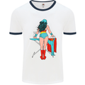 Ironing Superhero Funny Mens White Ringer T-Shirt White/Navy Blue