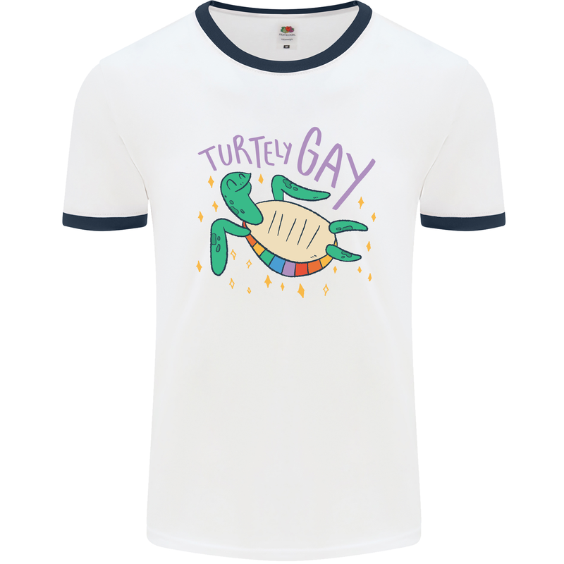 LGBT Turtle Gay Pride Day Awareness Mens White Ringer T-Shirt White/Navy Blue