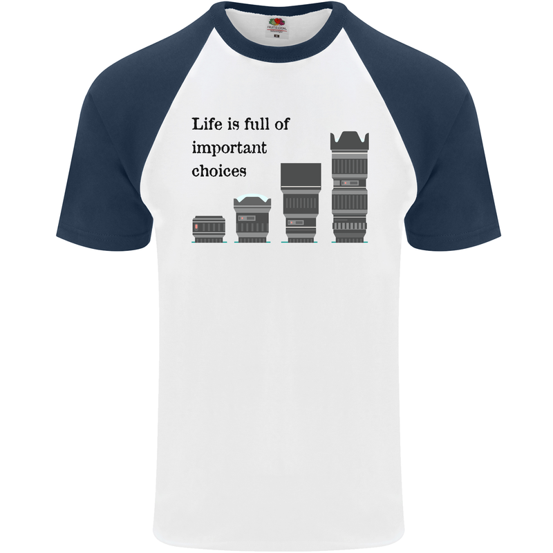 Photography Important Choices Photographer Mens S/S Baseball T-Shirt White/Navy Blue