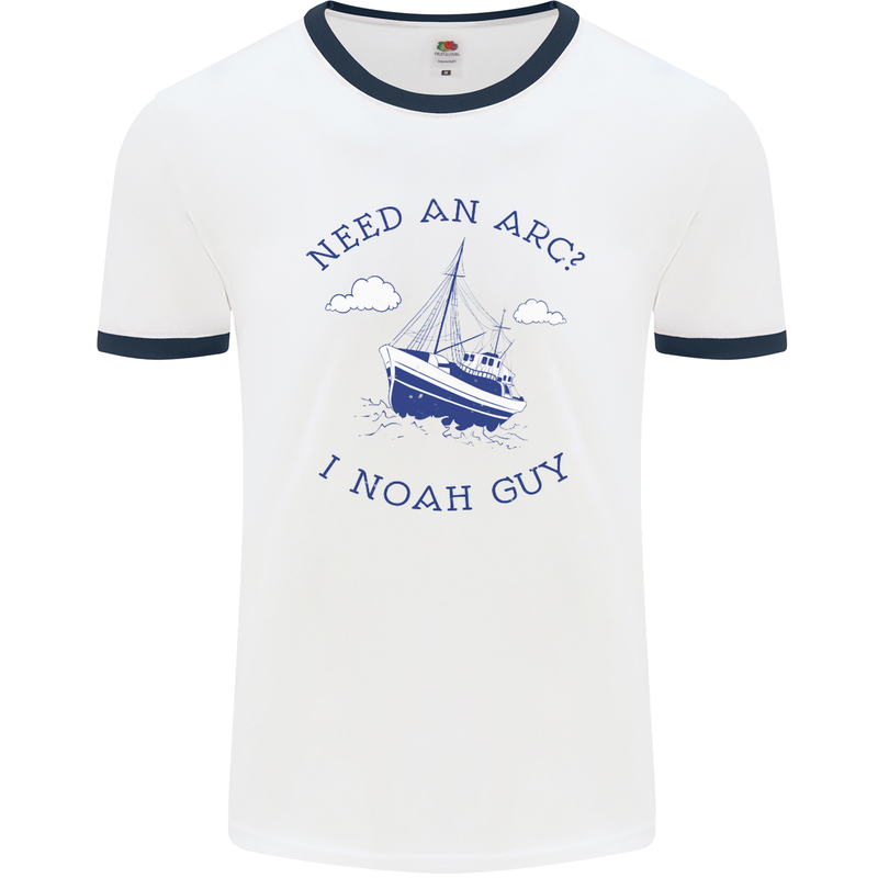 Need an Arc? I Noah Guy Funny Atheist Mens White Ringer T-Shirt White/Navy Blue