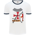 Knights Templar Fancy Dress St Georges Day Mens White Ringer T-Shirt White/Navy Blue