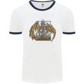 Devil Dragon Skeleton Fantasy Skull Demon Mens White Ringer T-Shirt White/Navy Blue