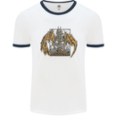 Devil Dragon Skeleton Fantasy Skull Demon Mens White Ringer T-Shirt White/Navy Blue