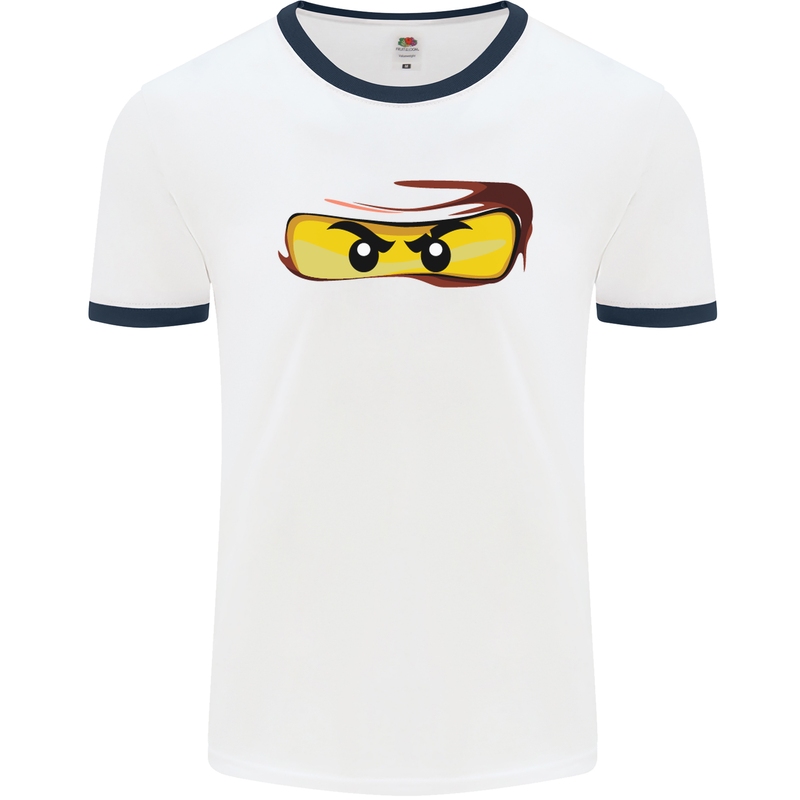 Ninja Eyes Mens White Ringer T-Shirt White/Navy Blue
