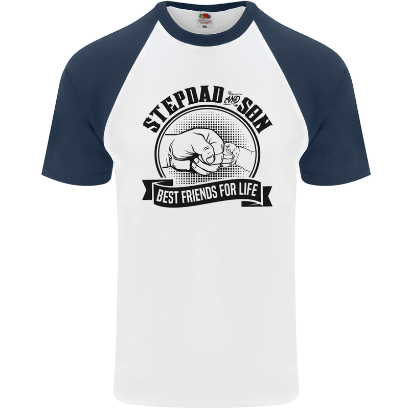 Stepdad & Son Best Friends Father's Day Mens S/S Baseball T-Shirt White/Navy Blue