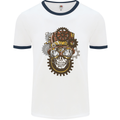 Steampunk Skull Mens White Ringer T-Shirt White/Navy Blue