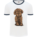 Dogs Cute Labradoodle Puppy Mens White Ringer T-Shirt White/Navy Blue