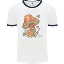 A Snail Playing the Banjo Under a Mushroom Mens White Ringer T-Shirt White/Navy Blue