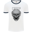 Creep Human Skull Gothic Rock Music Metal Mens White Ringer T-Shirt White/Navy Blue