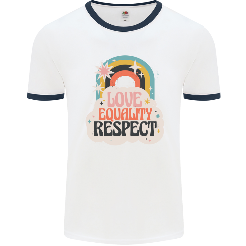 LGBT Love Equality Respect Gay Pride Day Mens White Ringer T-Shirt White/Navy Blue