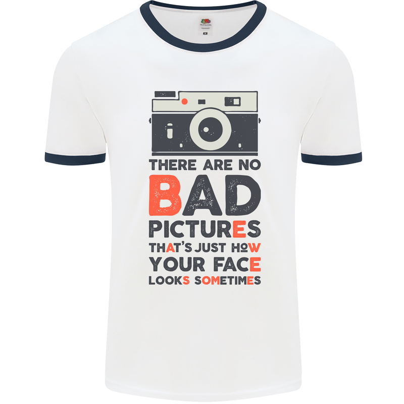 Photography Your Face Funny Photographer Mens White Ringer T-Shirt White/Navy Blue