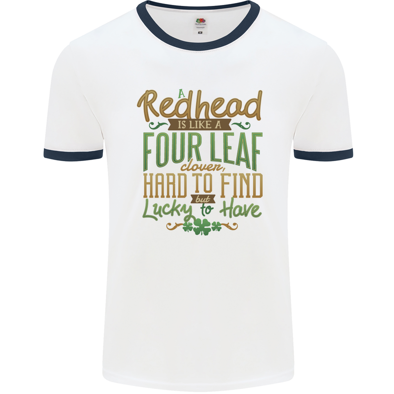 St Patricks Day Redhead Ginger Funny Irish Mens White Ringer T-Shirt White/Navy Blue