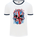 Union Jack Flag Skull Gym MMA Biker Mens White Ringer T-Shirt White/Navy Blue