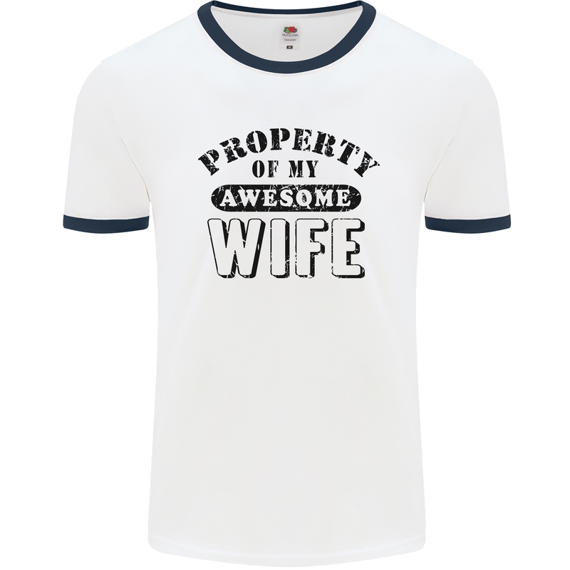 Property of My Awesome Wife Valentine's Day Mens White Ringer T-Shirt White/Navy Blue