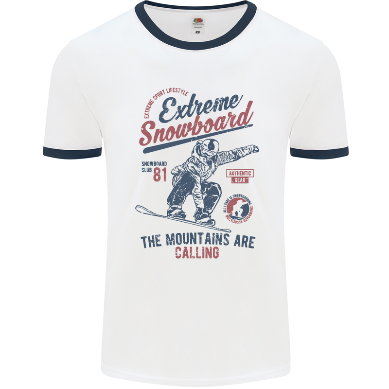 Extreme Snowboarding Snowboard Mens White Ringer T-Shirt White/Navy Blue