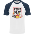 Come to Play Lets Summon Demons Ouija Board Mens S/S Baseball T-Shirt White/Navy Blue