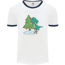 Funny T-Rex Christmas Tree Dinosaur Mens White Ringer T-Shirt White/Navy Blue