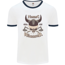 Nordic Warrior Viking Skull Mens Ringer T-Shirt White/Navy Blue