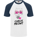 Check Meowt Mens S/S Baseball T-Shirt White/Navy Blue