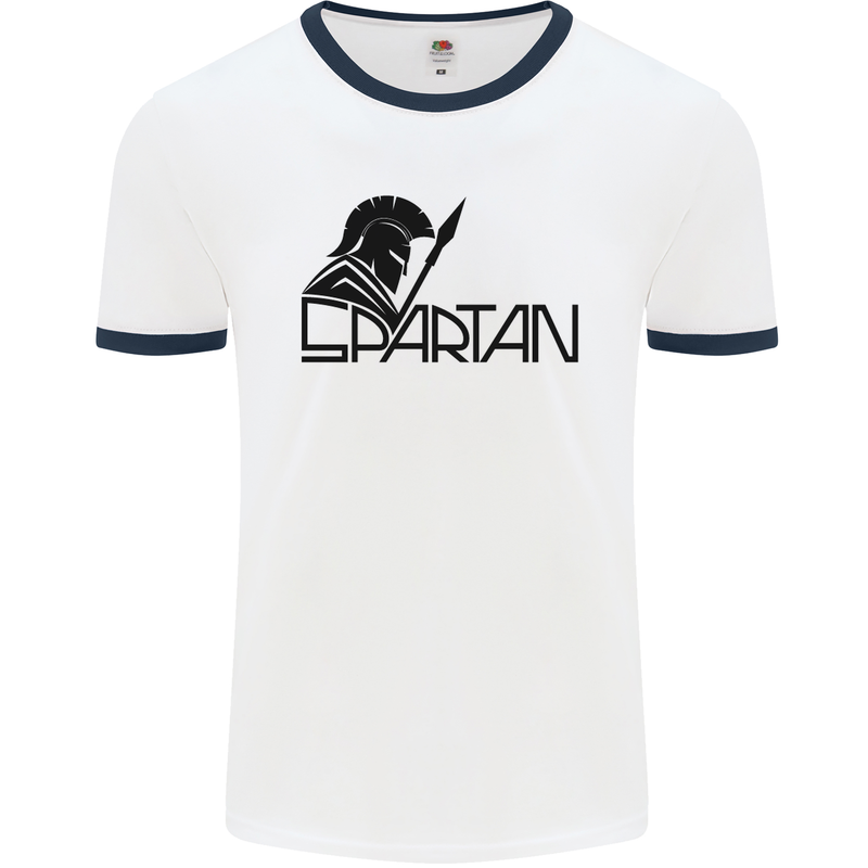 Spartan Gym Training Top Bodybuilding Mens White Ringer T-Shirt White/Navy Blue