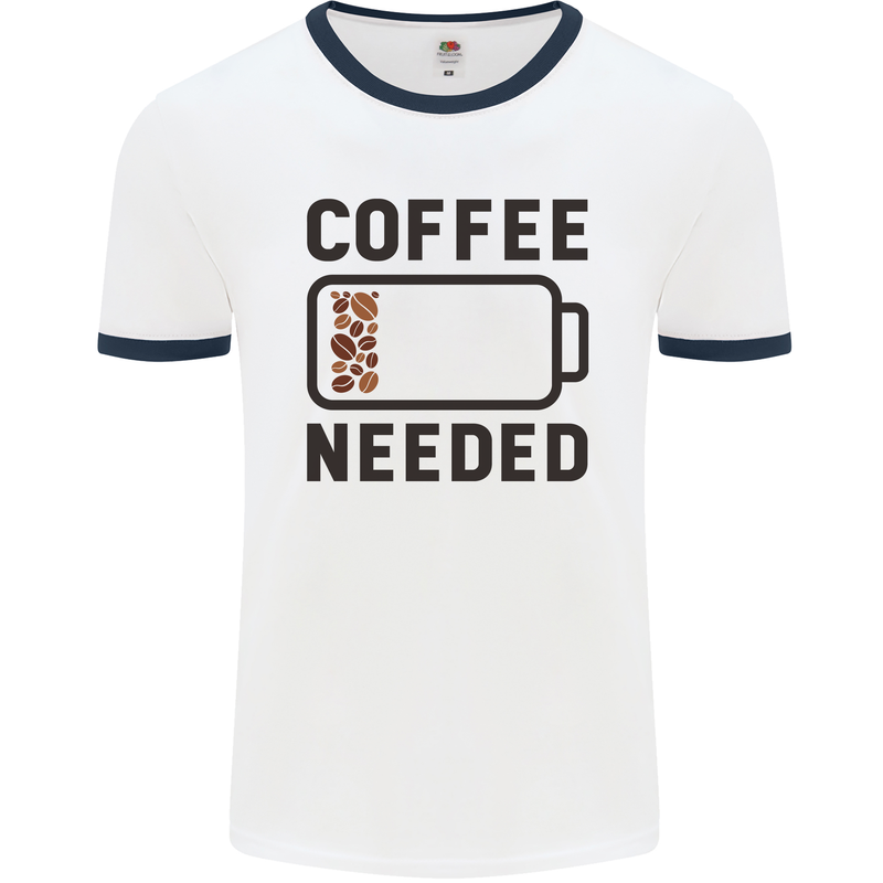 Coffee Needed Funny Addict Mens White Ringer T-Shirt White/Navy Blue