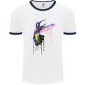 A Hummingbird Watercolour Bird Mens White Ringer T-Shirt White/Navy Blue