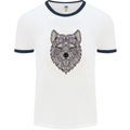 Mandala Wolf Mens White Ringer T-Shirt White/Navy Blue