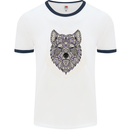 Mandala Wolf Mens White Ringer T-Shirt White/Navy Blue