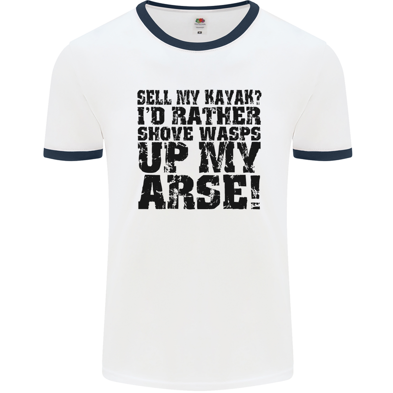 Sell My Kayak? Funny Kayaking Mens White Ringer T-Shirt White/Navy Blue