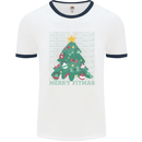 Fitness Merry Fitmas Christmas Tree Gym Mens White Ringer T-Shirt White/Navy Blue