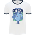 RPG Role Playing Game Get Dicey Funny Mens White Ringer T-Shirt White/Navy Blue