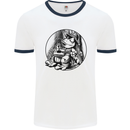 A Chilled Frog Playing the Guitar Guitarist Mens White Ringer T-Shirt White/Navy Blue