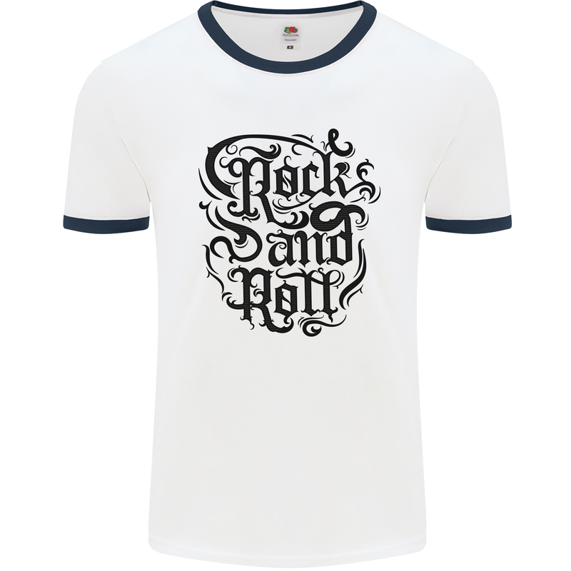 Rock and Roll Music Mens Ringer T-Shirt White/Navy Blue