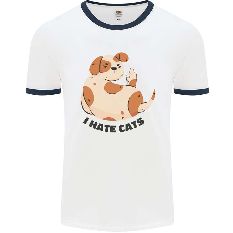 Dog I Hate Cats Funny Mens White Ringer T-Shirt White/Navy Blue