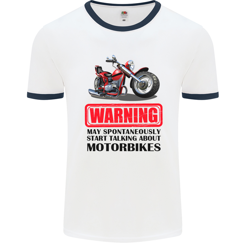 Start Talking About Motorbikes Motorcycle Mens White Ringer T-Shirt White/Navy Blue