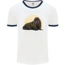A Walrus Painting Mens White Ringer T-Shirt White/Navy Blue