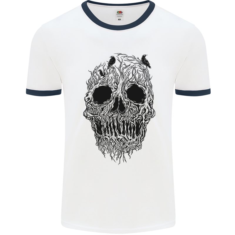 Tree Skull Mens White Ringer T-Shirt White/Navy Blue